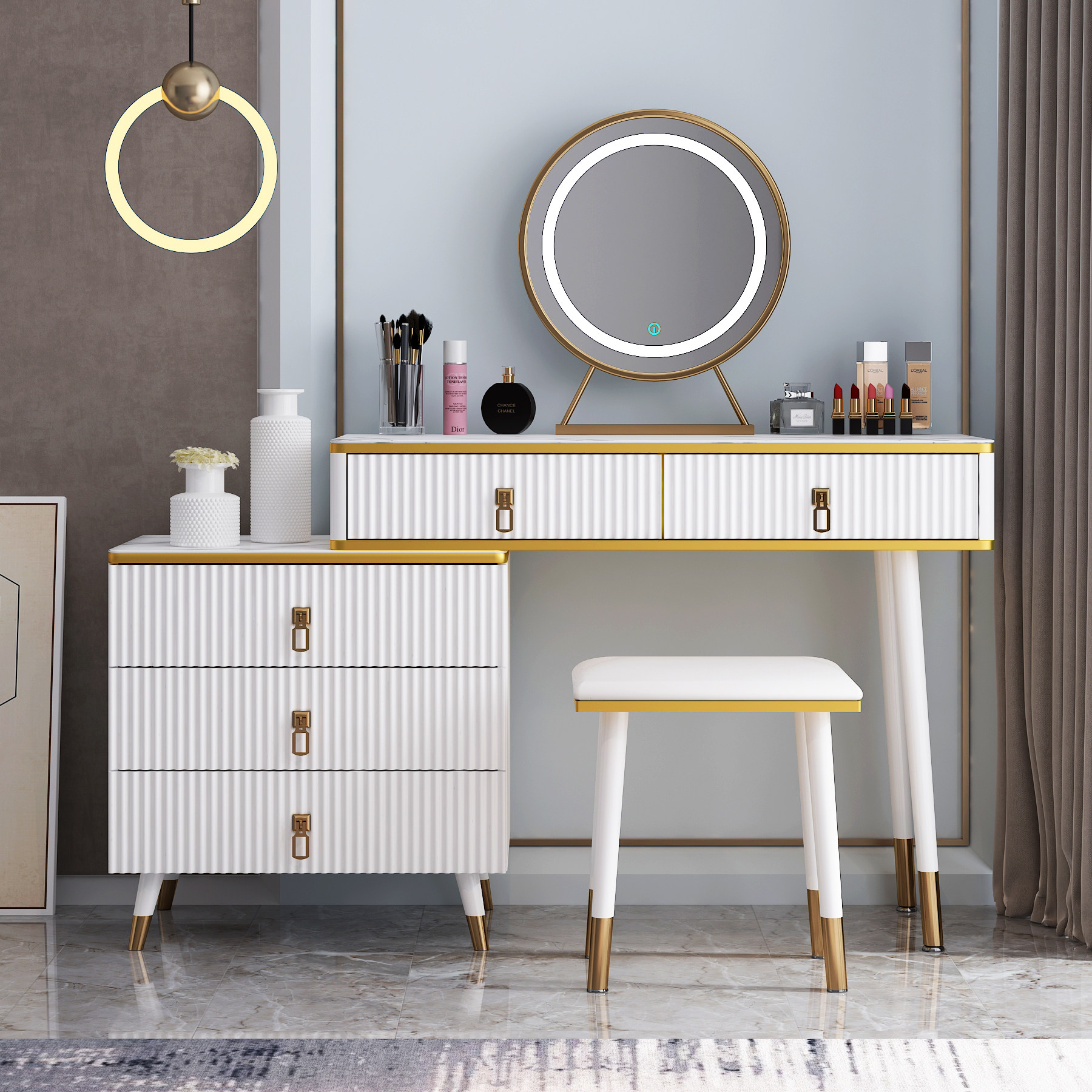 梳妆台卧室简约现代小型书桌2021年新款轻奢网红梳妆台