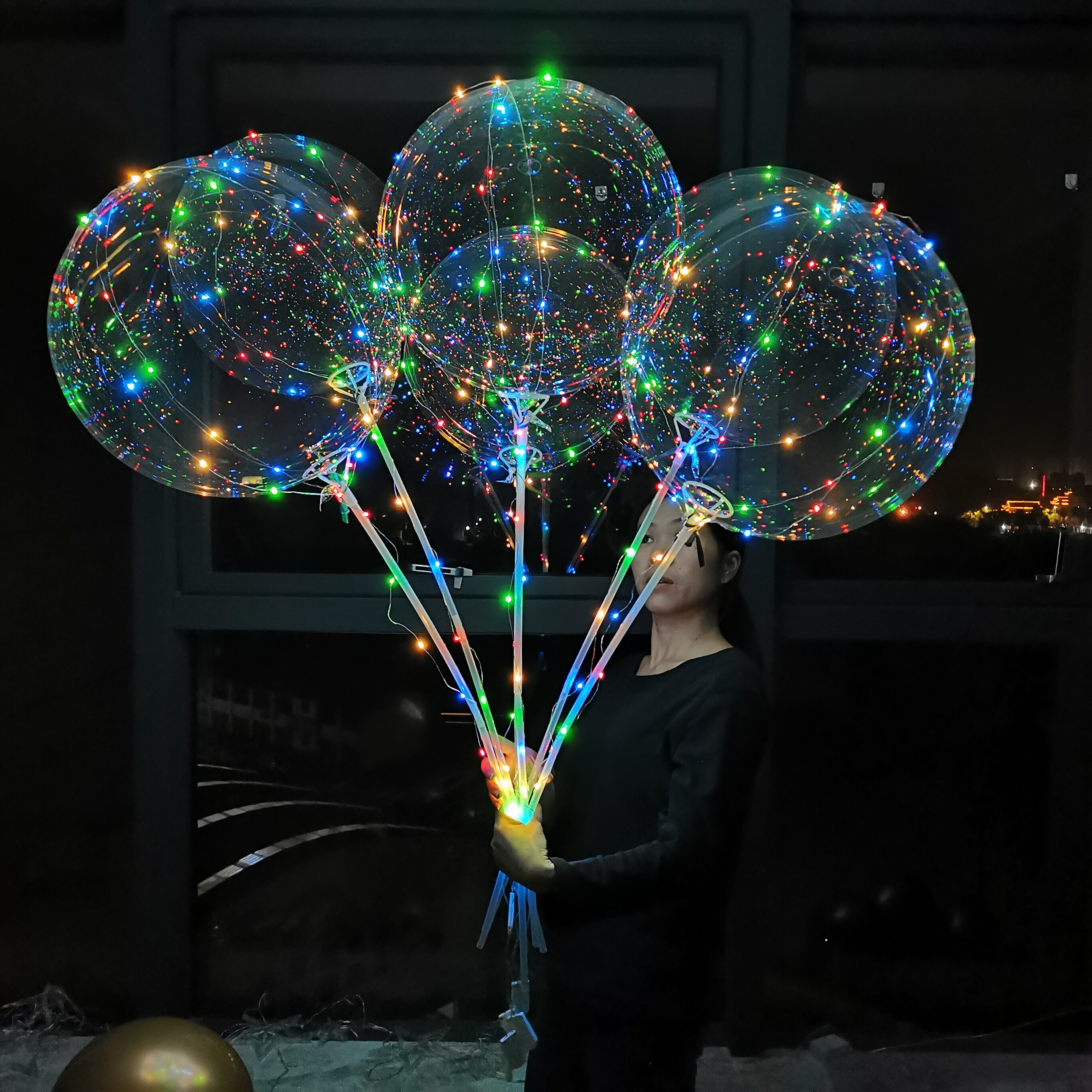 气球ins网红带灯发光波波圣诞led彩灯夜市气球