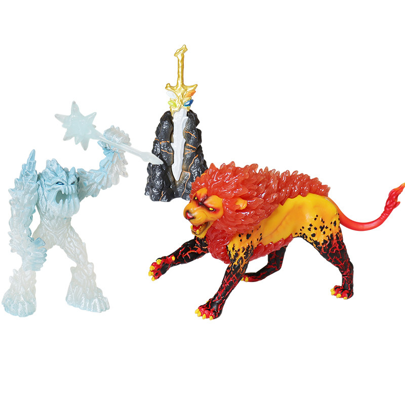 德国schleich思乐魔幻模型42455火狮狮子冰怪套装仿真