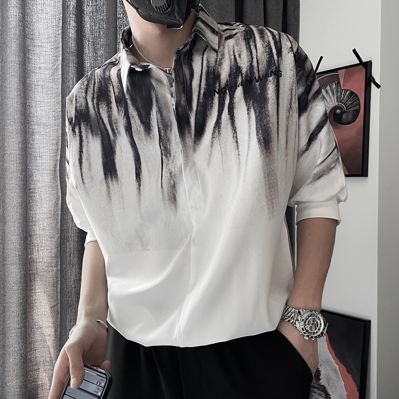 半袖衬衫男2022新款春夏季痞帅短袖花衬衣发型师潮牌潮流五分上衣
