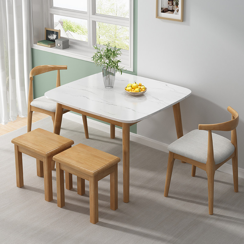 北欧小户户型餐桌家用2人岩板方桌正方形岩石岩板餐桌