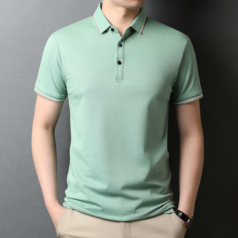 西梵尼夏季男士短袖t恤半截袖男装翻领t恤汗衫桑蚕丝翻领上衣服 - 西