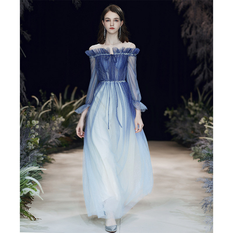 晚礼服女2020年新款宴会气质名媛仙气梦幻森系高贵星空长款连衣裙