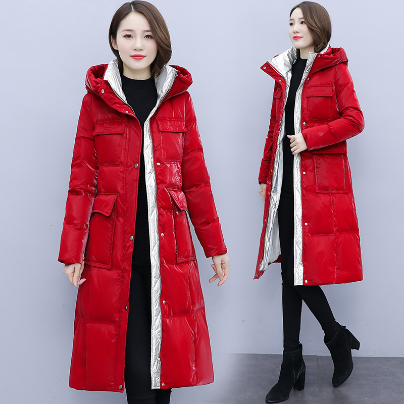 加厚过膝中长款亮面免洗羽绒服女2021年冬装新款爆款时尚洋气红色