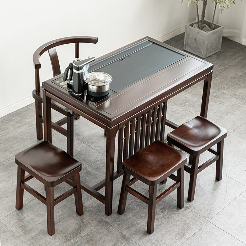 茶桌新中式会客功夫茶功夫乌金石简约檀木家用茶台茶几