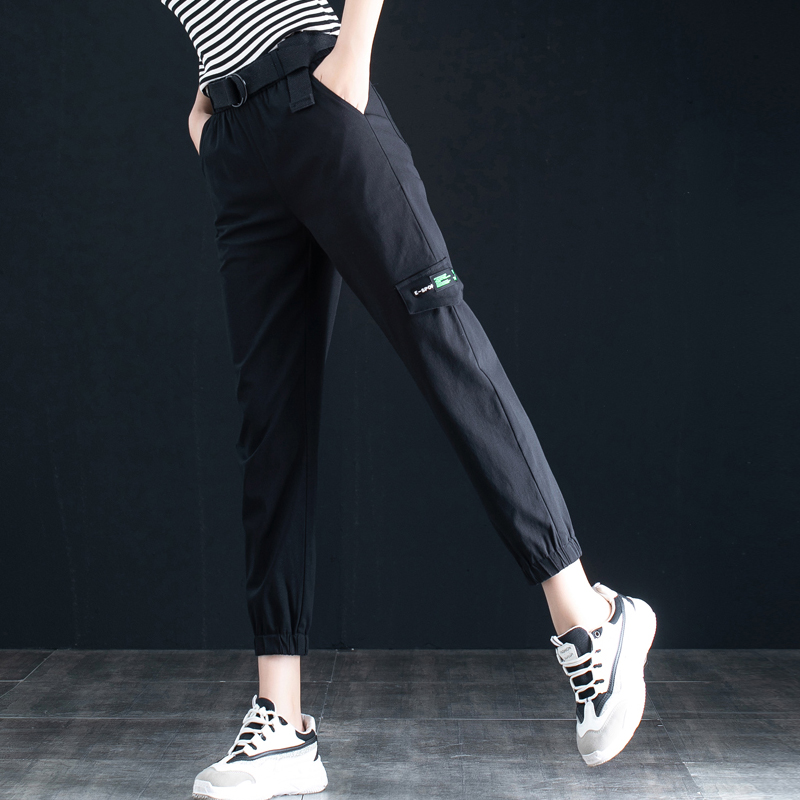 夏季工装裤女束脚裤子显瘦休闲裤薄款女裤九分宽松哈伦女士运动裤