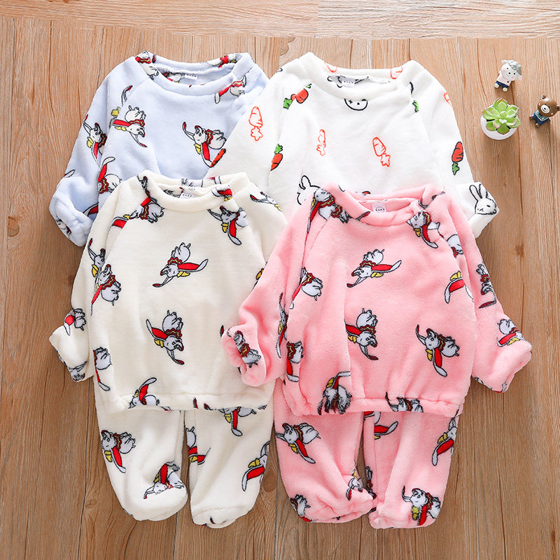 宝宝睡衣套装秋冬男童女童珊瑚绒法兰绒小儿童套头家居服1-2-3岁4