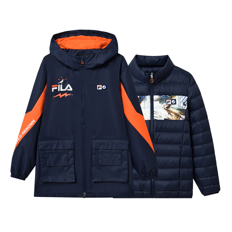 fila斐乐童装儿童冲锋衣三合一羽绒服2021冬季新款中大童男厚外套