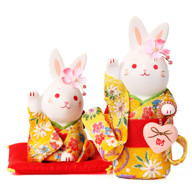 日本药师窑樱花和服兔子摆件日式和风女生进口摆件