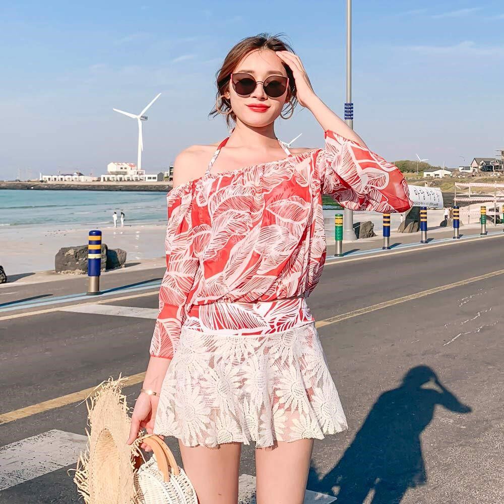 泳衣遮肚显瘦保守长款学生女2020新款带钢托带胸垫三件套网纱罩衫