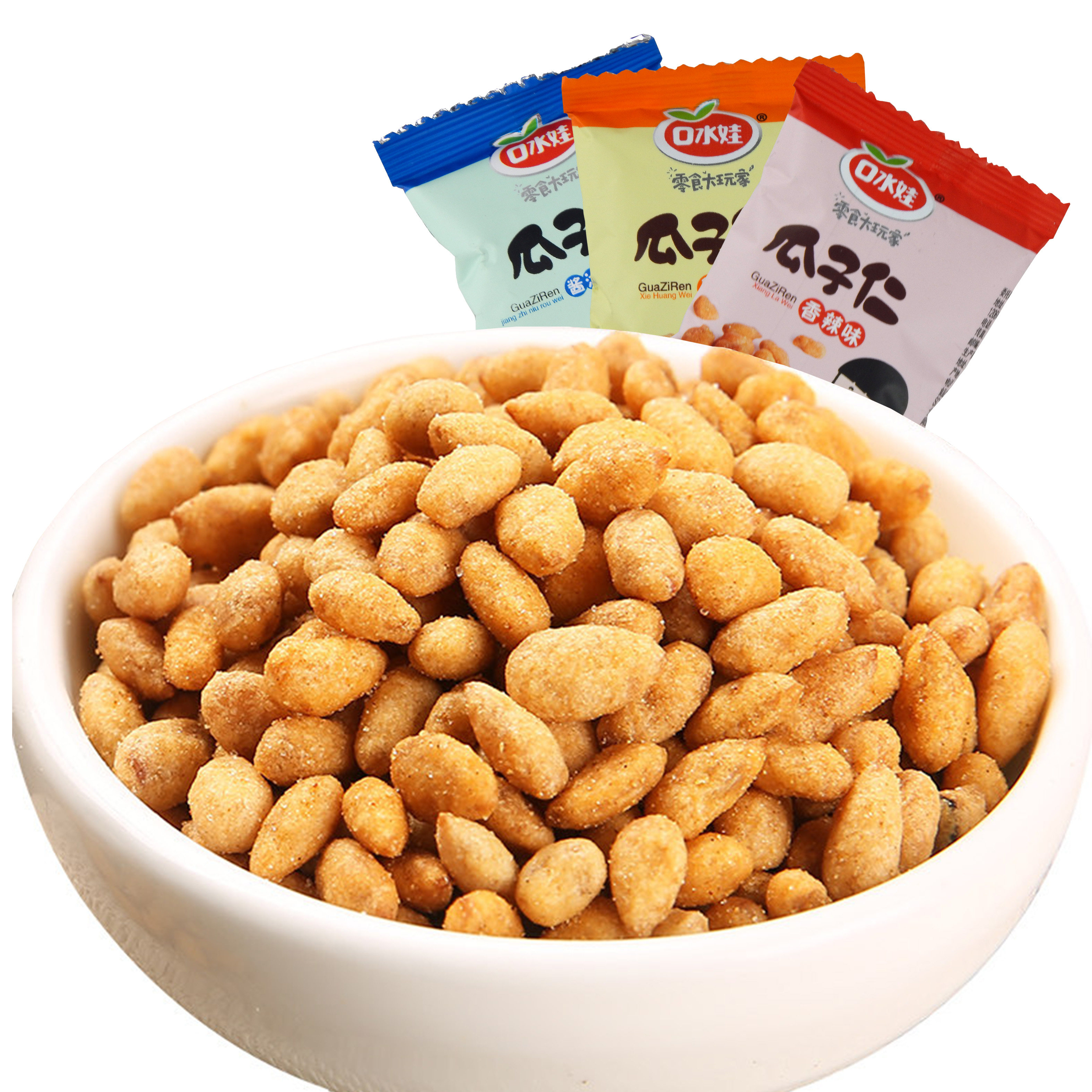 口水娃蟹黄味瓜子仁小包装香辣酱汁牛肉味炒货散装休闲零食品500g