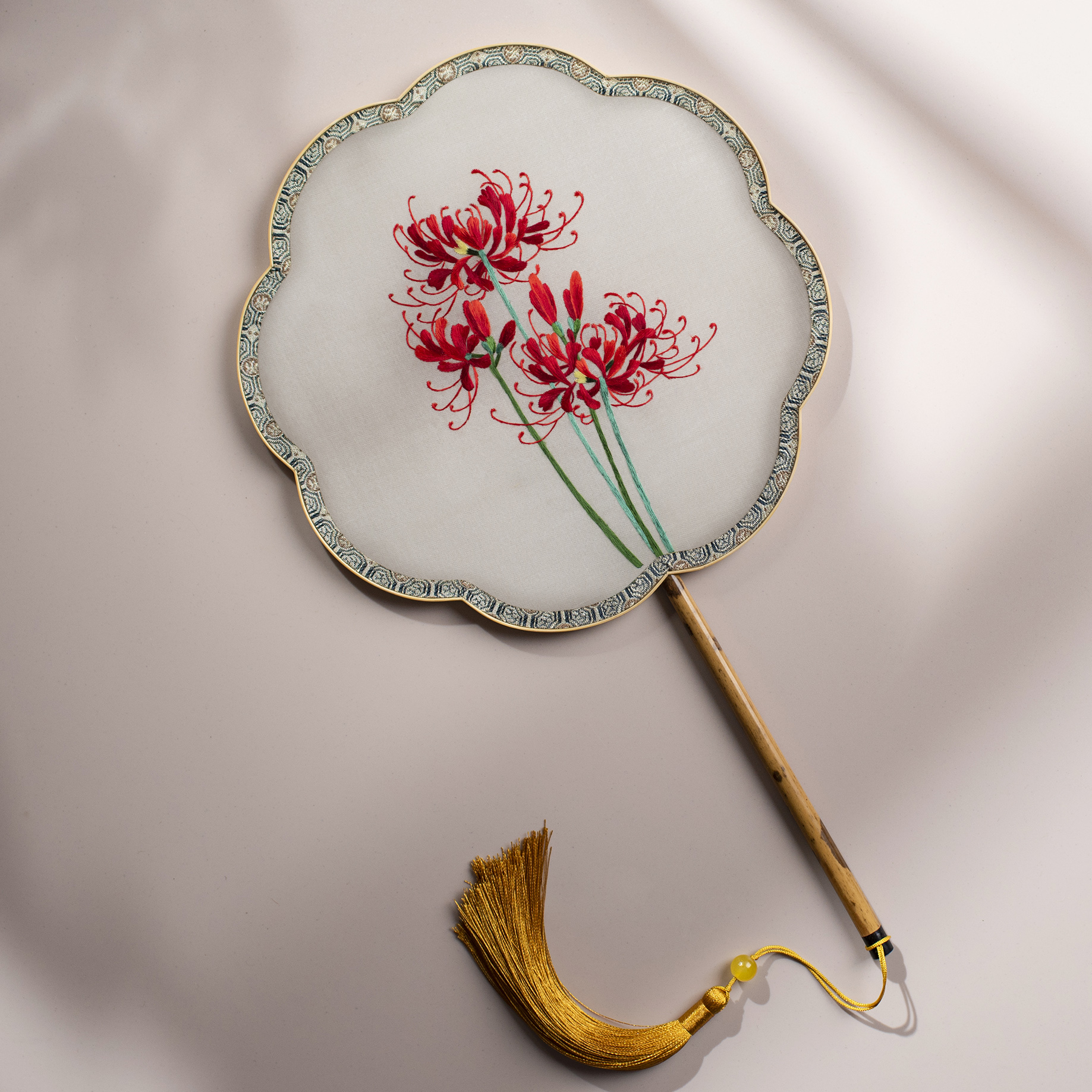 苏州扇子古风苏绣湘妃竹中式双面古代汉服圆宫廷扇子