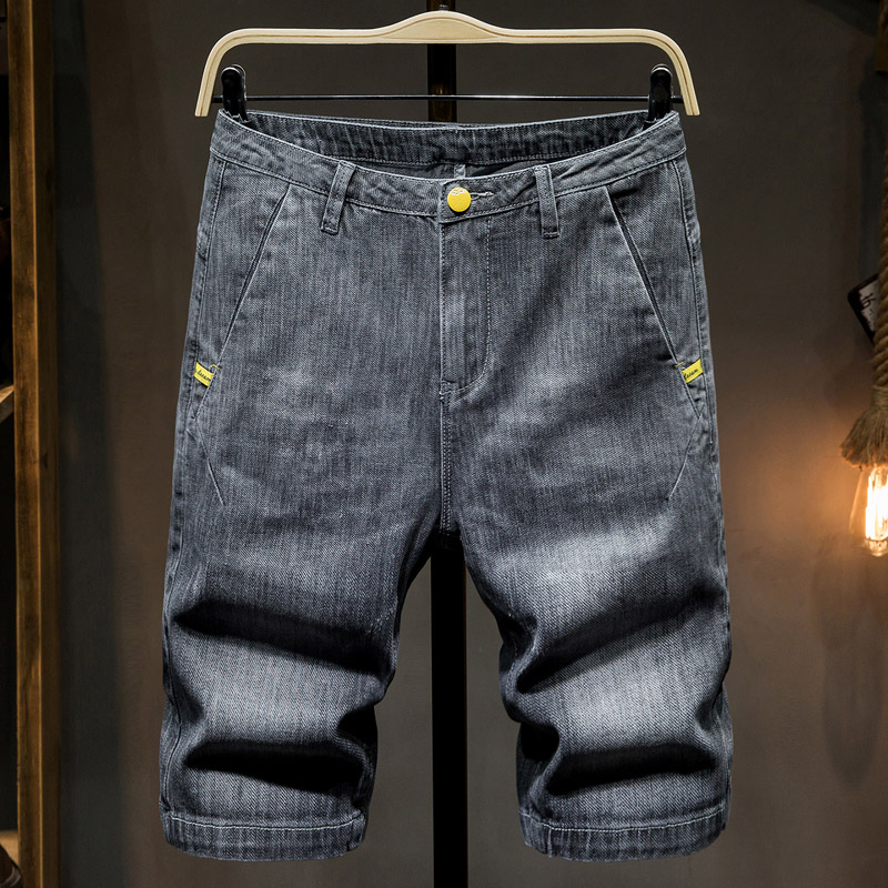 薄款七分牛仔短裤男士潮牌修身弹力夏季五分裤韩版流中裤百搭马裤