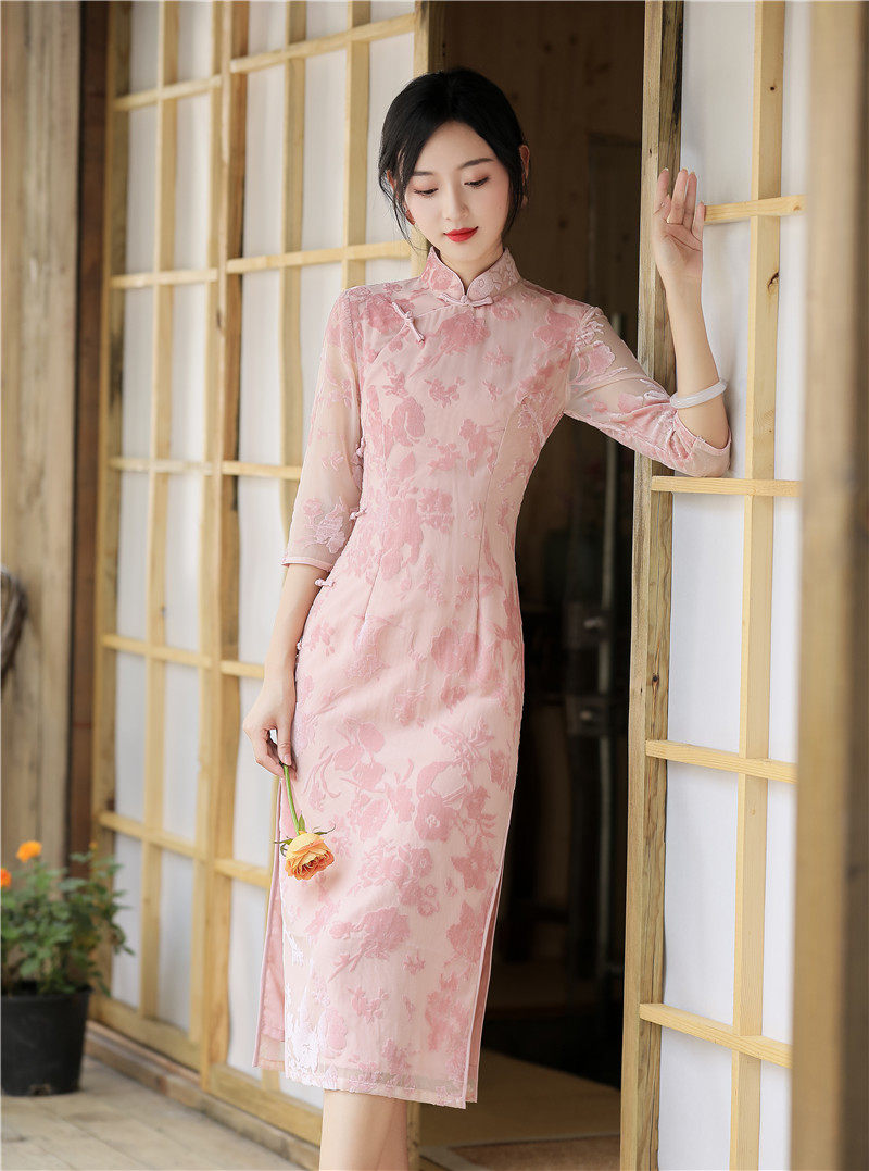 粉色改良旗袍2021年秋季新款年轻少女日常可穿旗袍