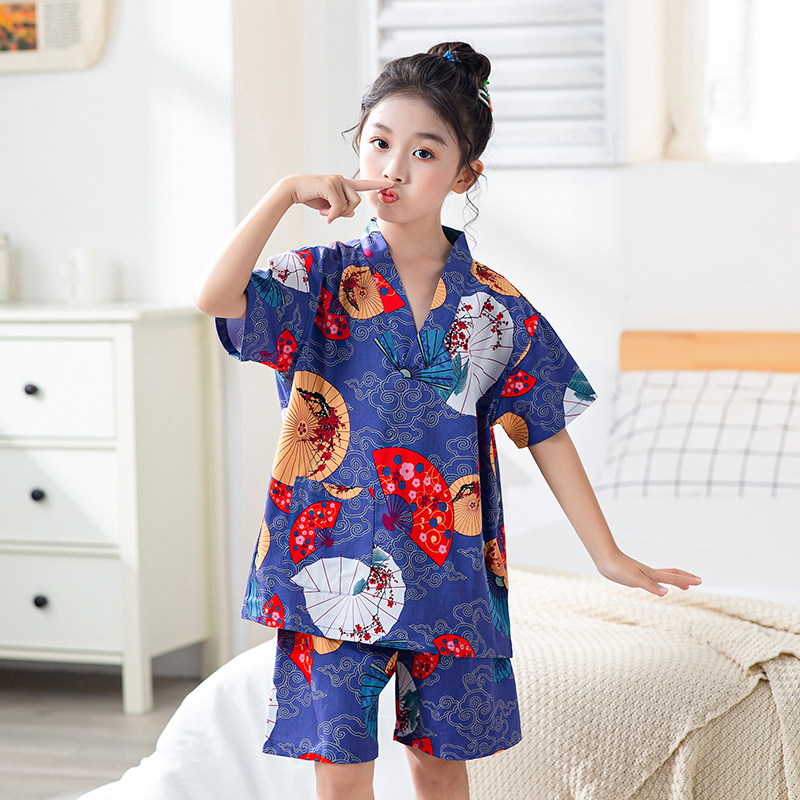 浴服全棉儿童汗蒸男童女童纯棉情侣亲子装小孩浴裙