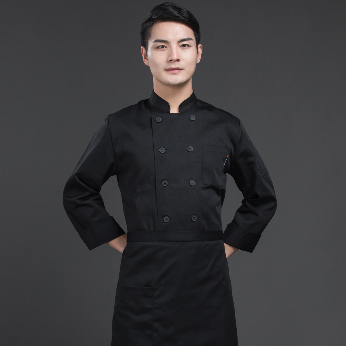 厨师服长袖酒店厨房加肥加大黑色男女中式中餐厨师工作服上衣食堂