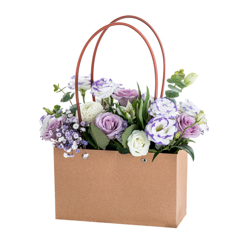 防水复古牛皮纸鲜花手提袋纸袋鲜花袋多肉绿植盆栽礼品袋花店用品