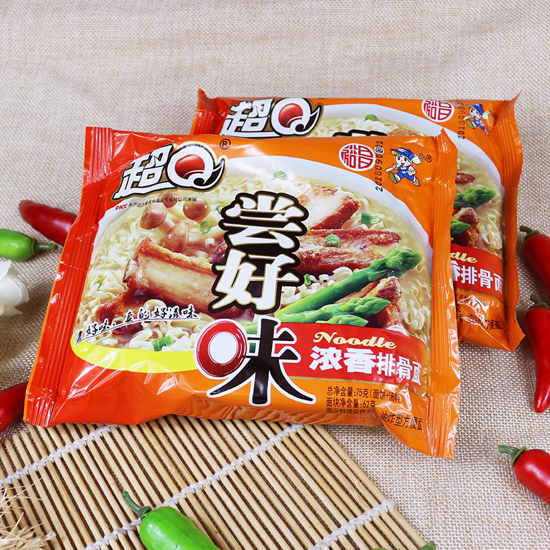 广东裕昌尝好味浓香排骨面75g*27包超q面整箱装方便面袋装泡面