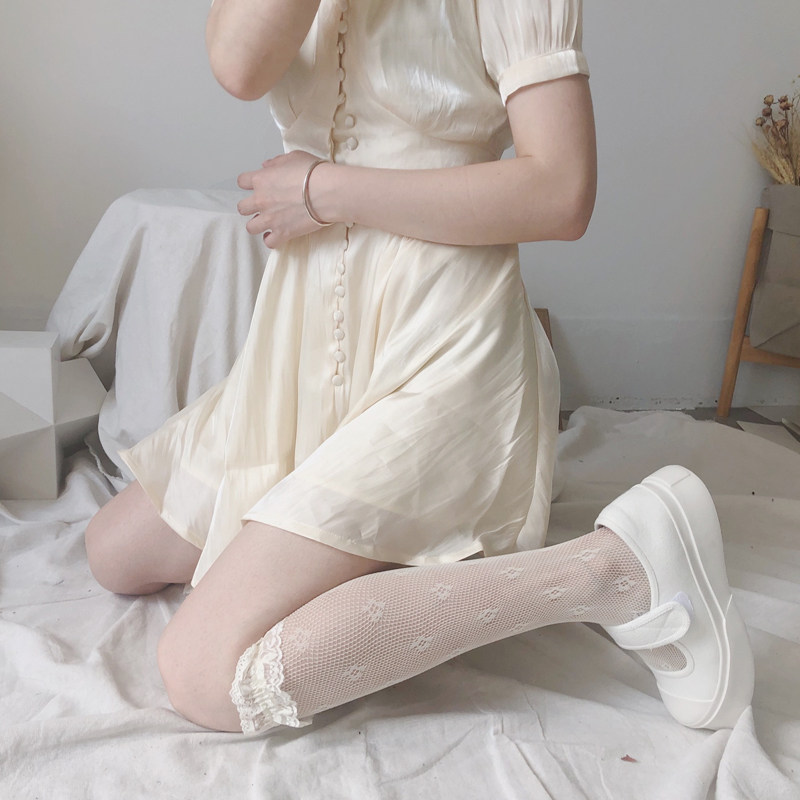 春夏新品ins少女蕾丝丝网袜中筒袜奶白萝莉中筒袜