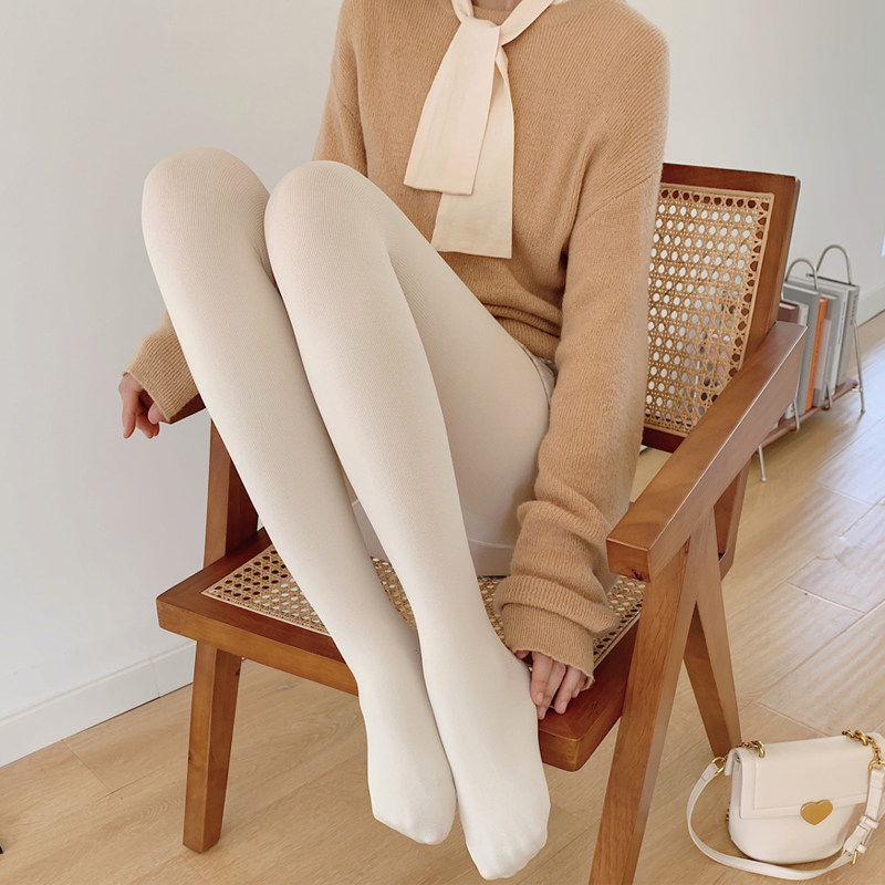 白色秋冬加厚连裤袜天鹅绒米白丝袜女日lolita打底连裤袜