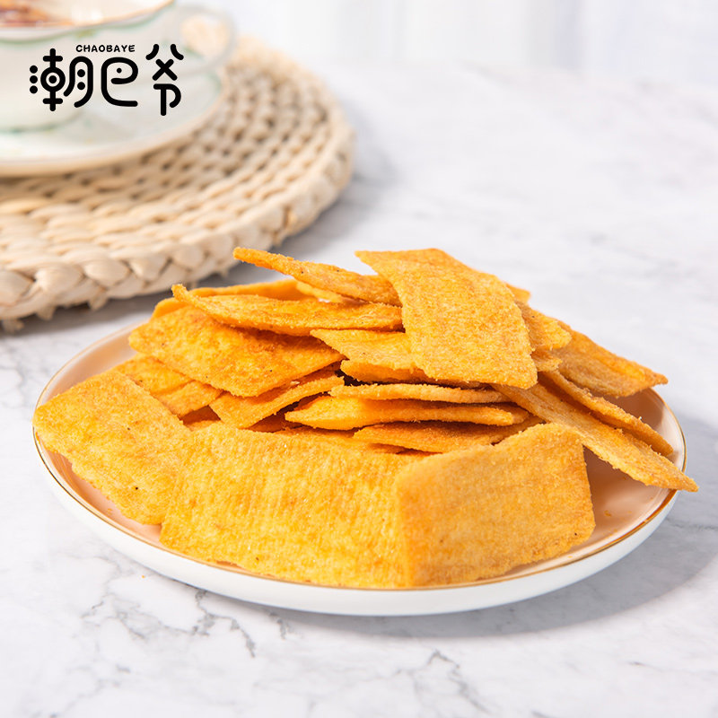 锅巴潮巴膨化食品烧烤味香辣味办公休闲零食小吃膨化食品