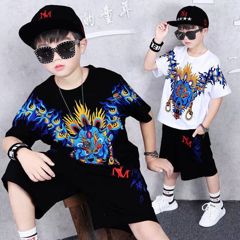 打架架子鼓表演衣服大童夏装男童帅气套装男孩儿童演出服