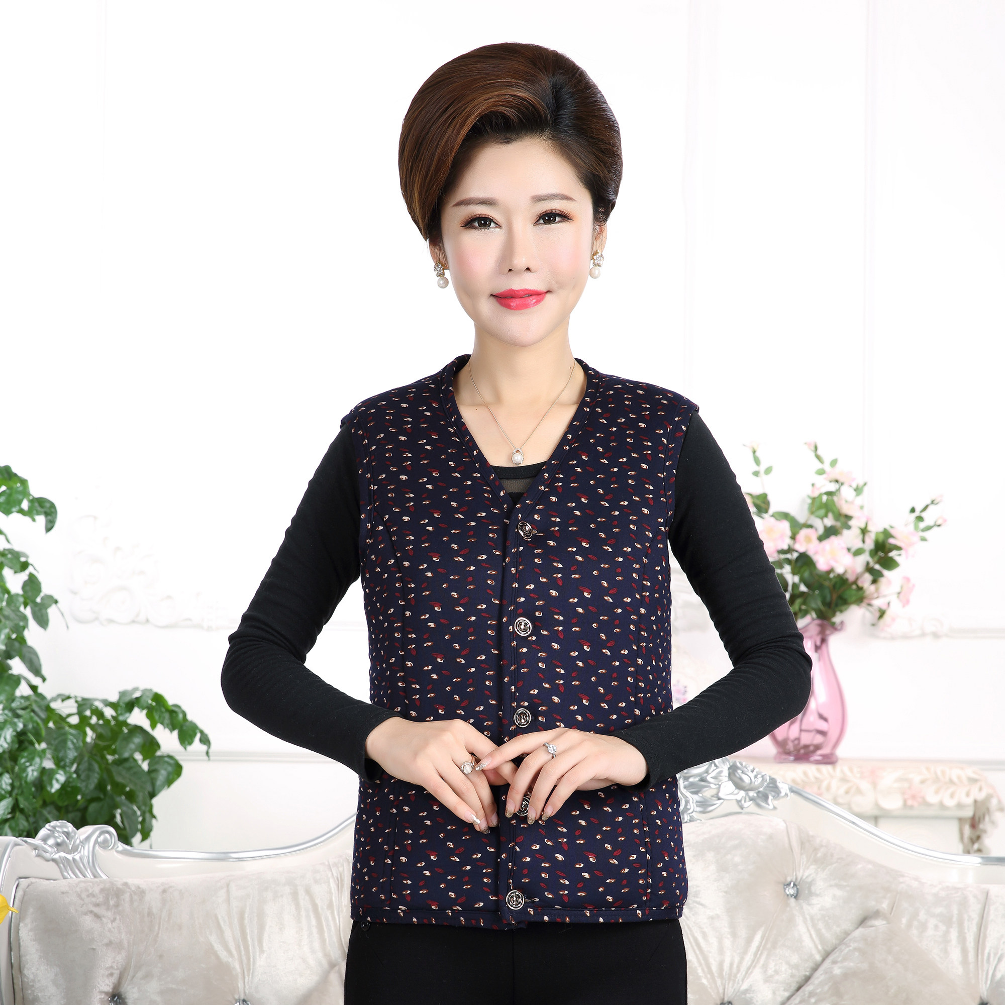 老人内穿背心外套 中老年棉马甲女妈妈保暖加绒奶奶坎肩马夹秋冬季