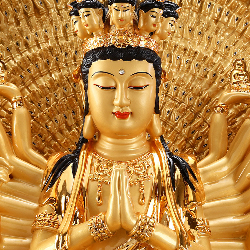 鎏金铜雕千手观音佛像家用供属鼠本命佛纯铜千手观音菩萨摆件