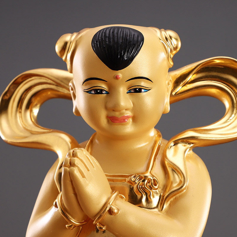 佛像圆通佛具贴金金童玉女一对家用供奉善财童子摆件