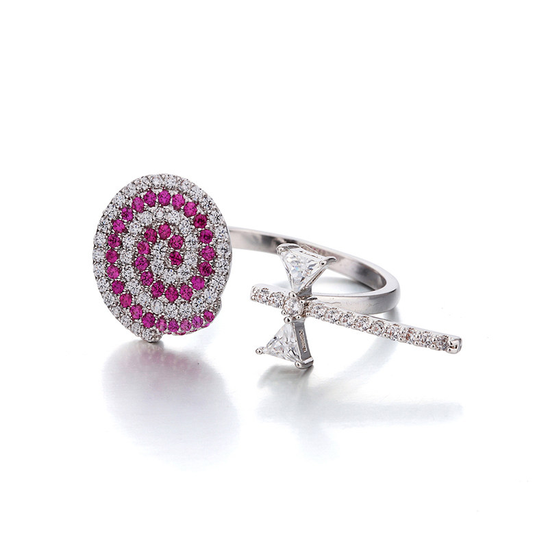 glamever糖果系列银粉粉色甜美可爱棒棒糖节日戒指