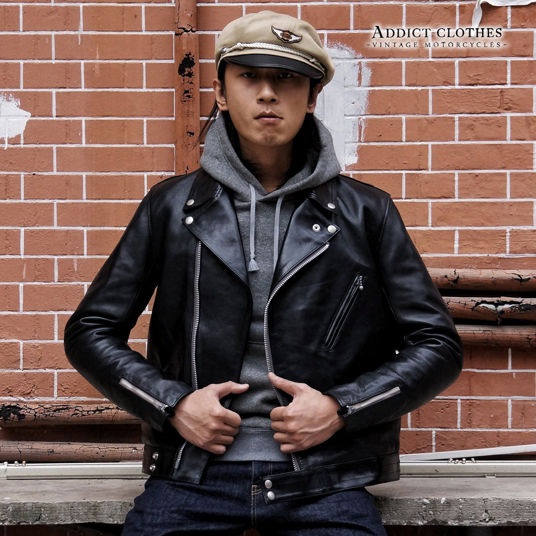 addictad03英式斜拉复古机车翻领皮衣外套夹克皮衣