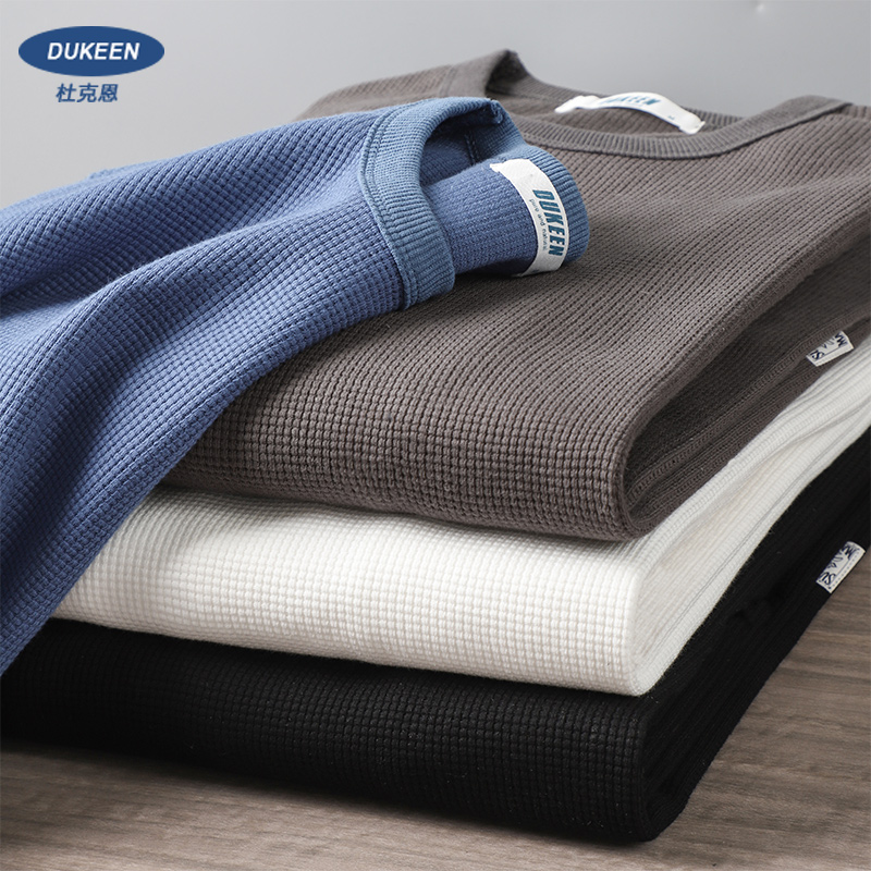 270g重磅华夫格长袖t恤男春秋宽松圆领抗皱纯色打底衫高级感卫衣