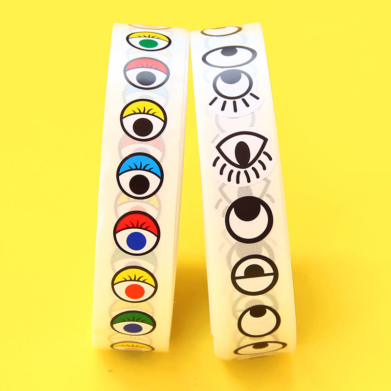眼睛贴纸带背黑白彩色眼珠五官不干胶活动创意手工创意粘贴类