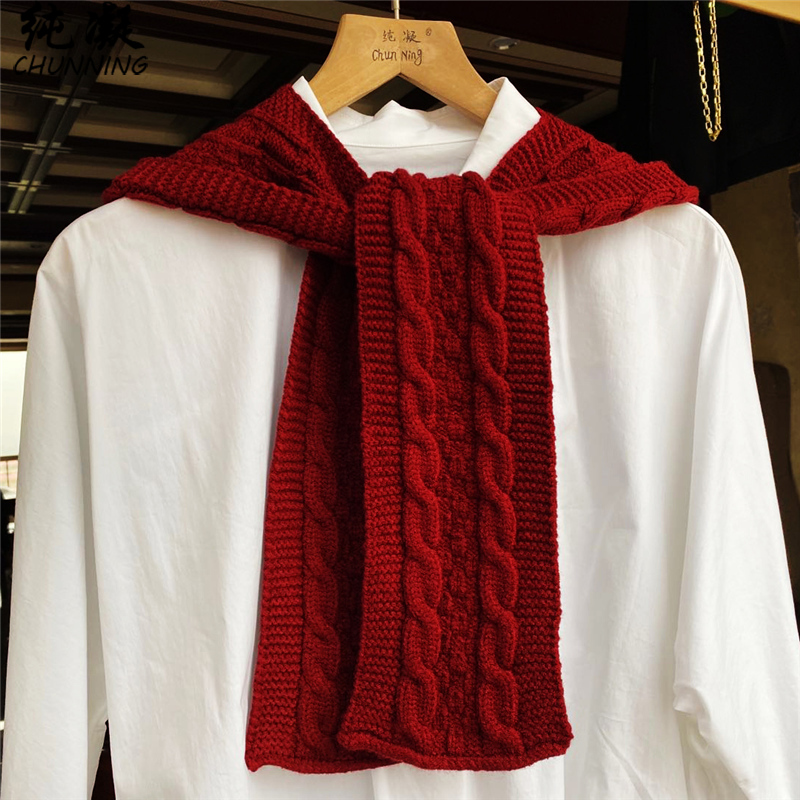 纯凝cn2056秋冬新款麻花针织毛线围巾连帽围脖假领