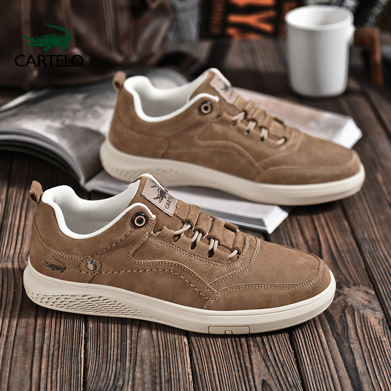 卡帝乐鳄鱼男鞋休闲鞋子男士工装鞋新款低帮真皮时尚透气运动板鞋