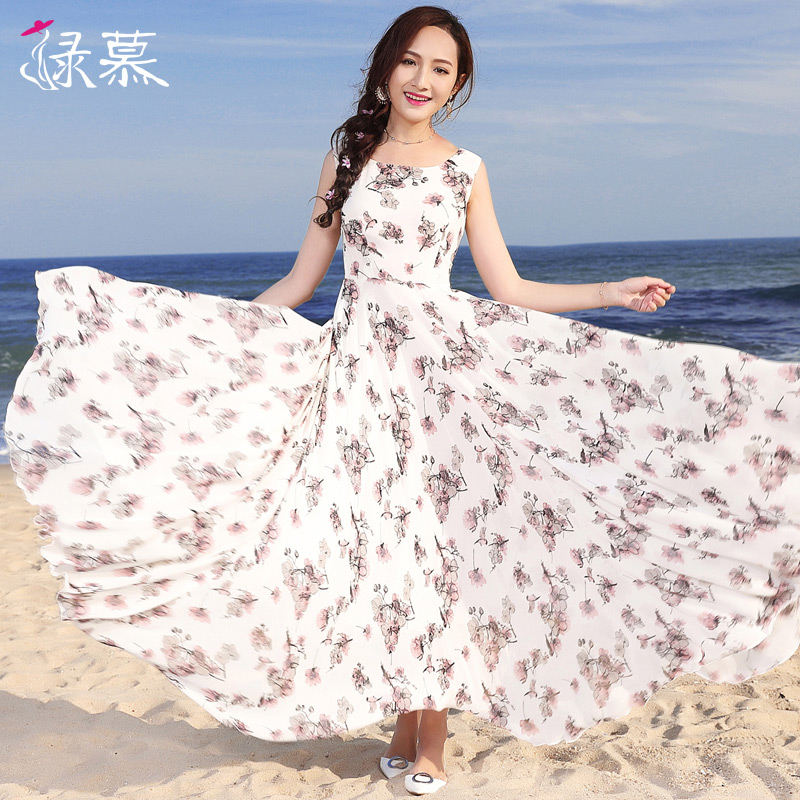 贵夫人雪纺连衣裙显瘦气质女夏2020长款大摆碎花超长裙脚踝1170