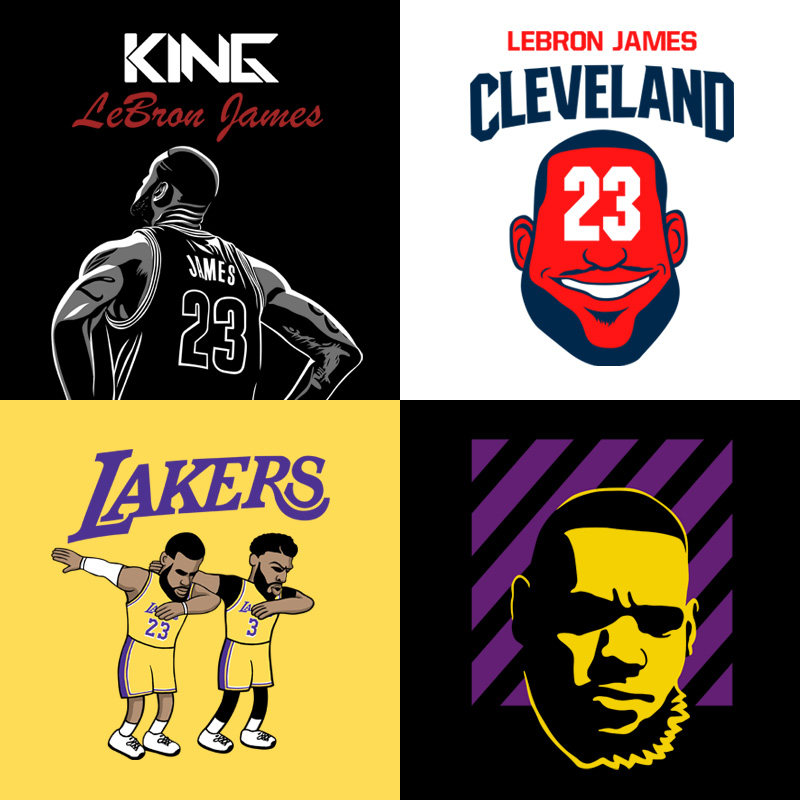 勒布朗詹姆斯短袖骑士湖人队头像潮款印花宽松休闲t恤