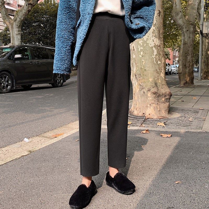九分奶奶裤女秋冬2022哈伦毛呢宽松潮阔腿垂感直筒高腰萝卜裤h320