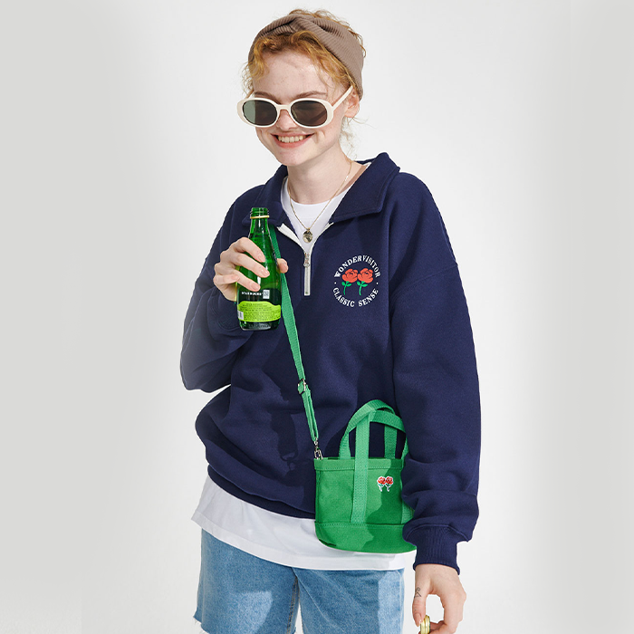 韩仓现货韩国代购wondervisitorpolo拉链休闲宽松长袖卫衣女卫衣