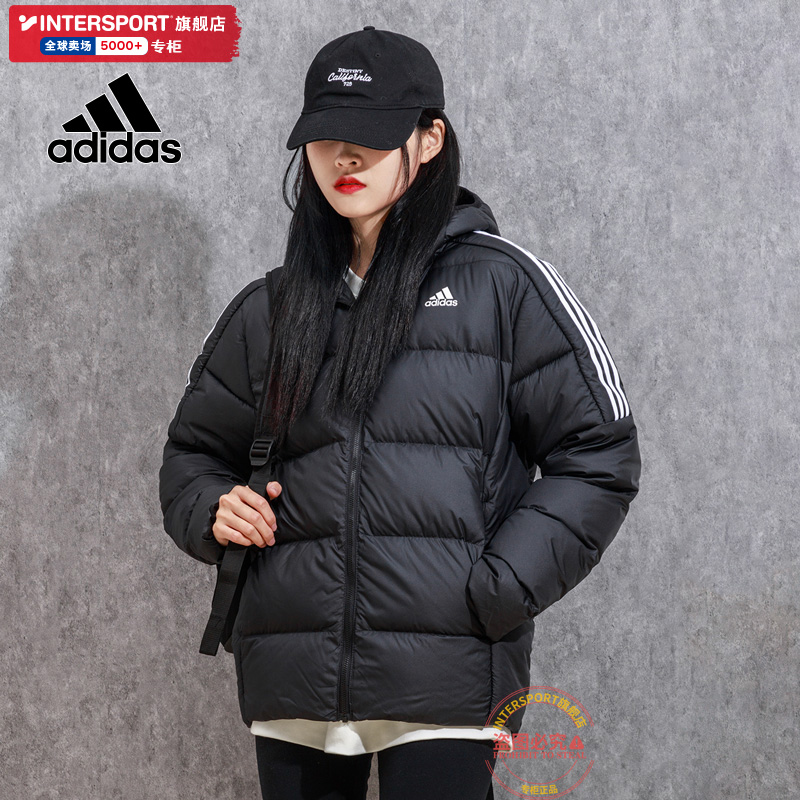 阿迪达斯羽绒服女装2022年春季新款外套官网旗舰连帽运动服GT9141