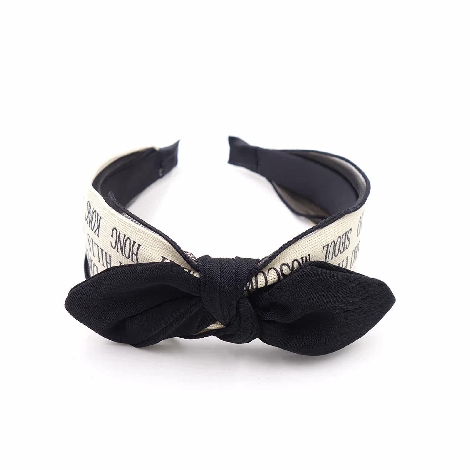 春夏ins款欧美风字母印花头顶大蝴蝶结发箍韩国宽边头箍发卡女