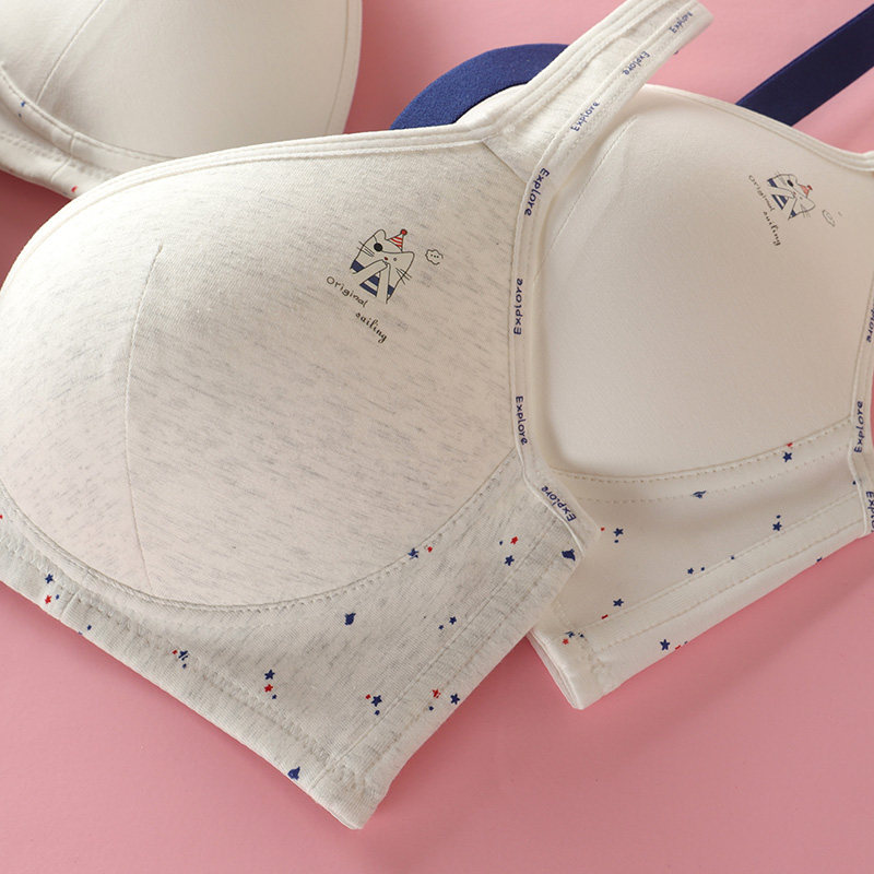 可娃衣薄款少女文胸16岁高中生无钢圈聚拢大胸罩女纯棉大学生内衣