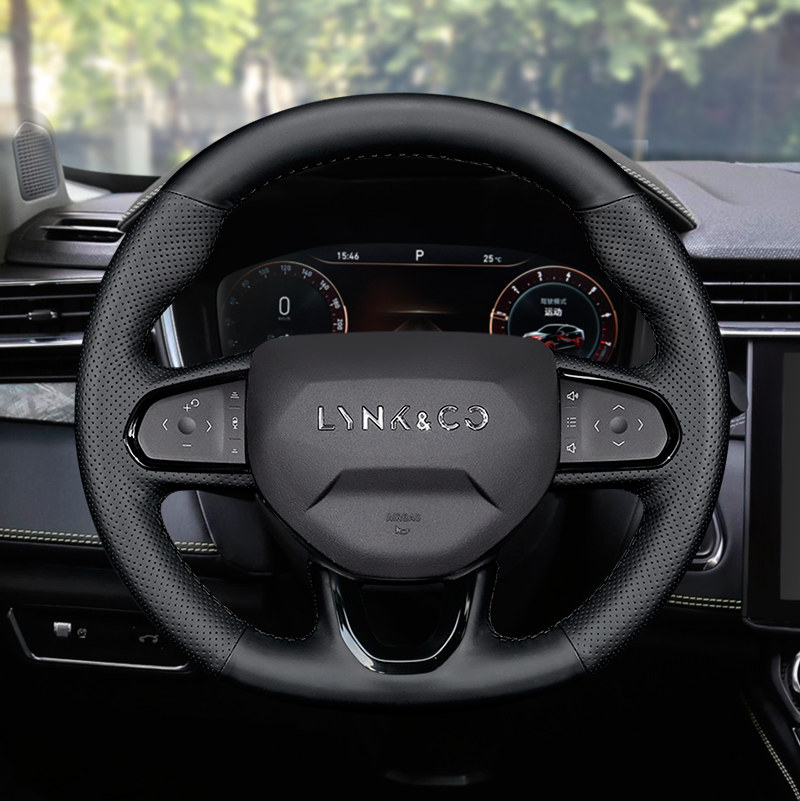 领克适用方向盘21款改装真皮手缝毛皮方向盘套