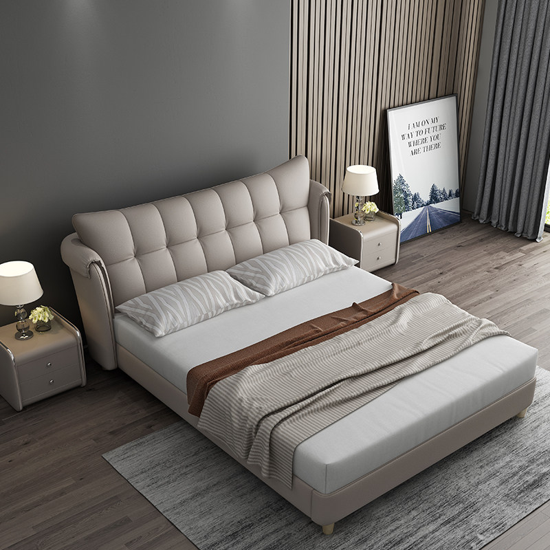 真皮北欧床主18米双人床现代简约婚床15米床榻榻榻米皮艺床