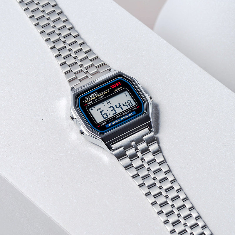 casio/卡西欧小银表 时尚休闲防水钢带小方块手表男 a159w-n1df