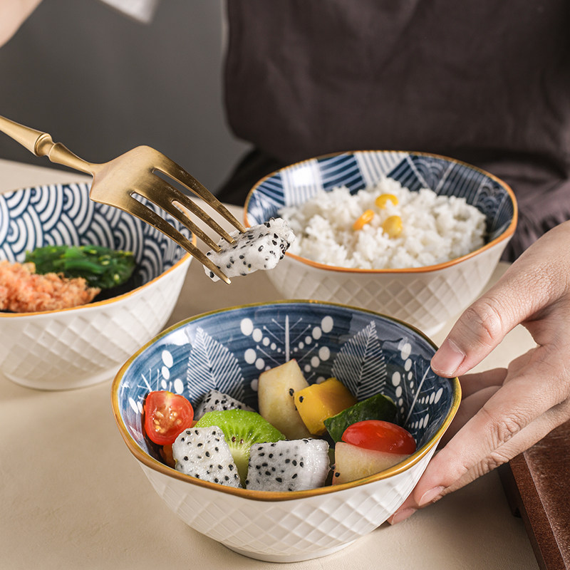 日式手绘釉下彩陶瓷饭碗可爱的碗饭前小汤碗家用米饭碗微波炉小碗