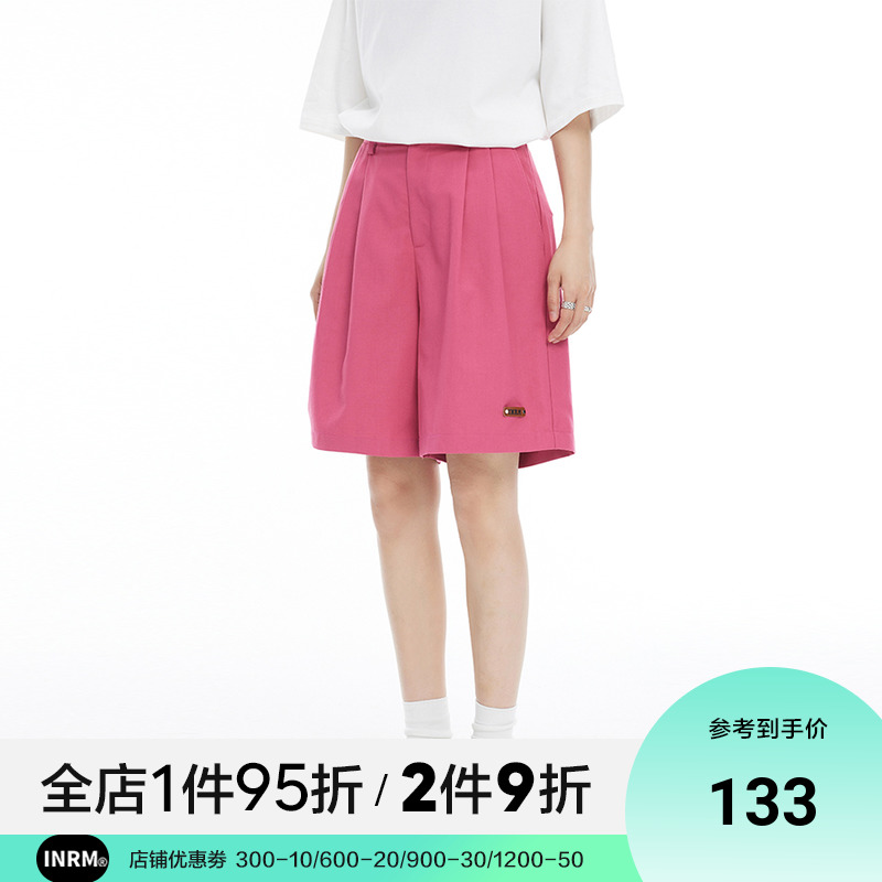 【INRM官方店】 2022SS 基础款宽松休闲皮标短裤夏季男女款阔腿裤