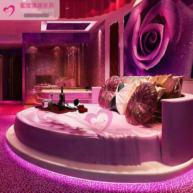 情趣圆床夫妻情侣浪漫发光主题酒店宾馆民宿水床皮艺床