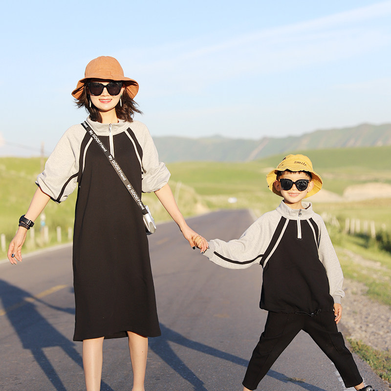 哲思凡原创亲子装春装新款母子母女女装韩版卫连衣裙亲子装