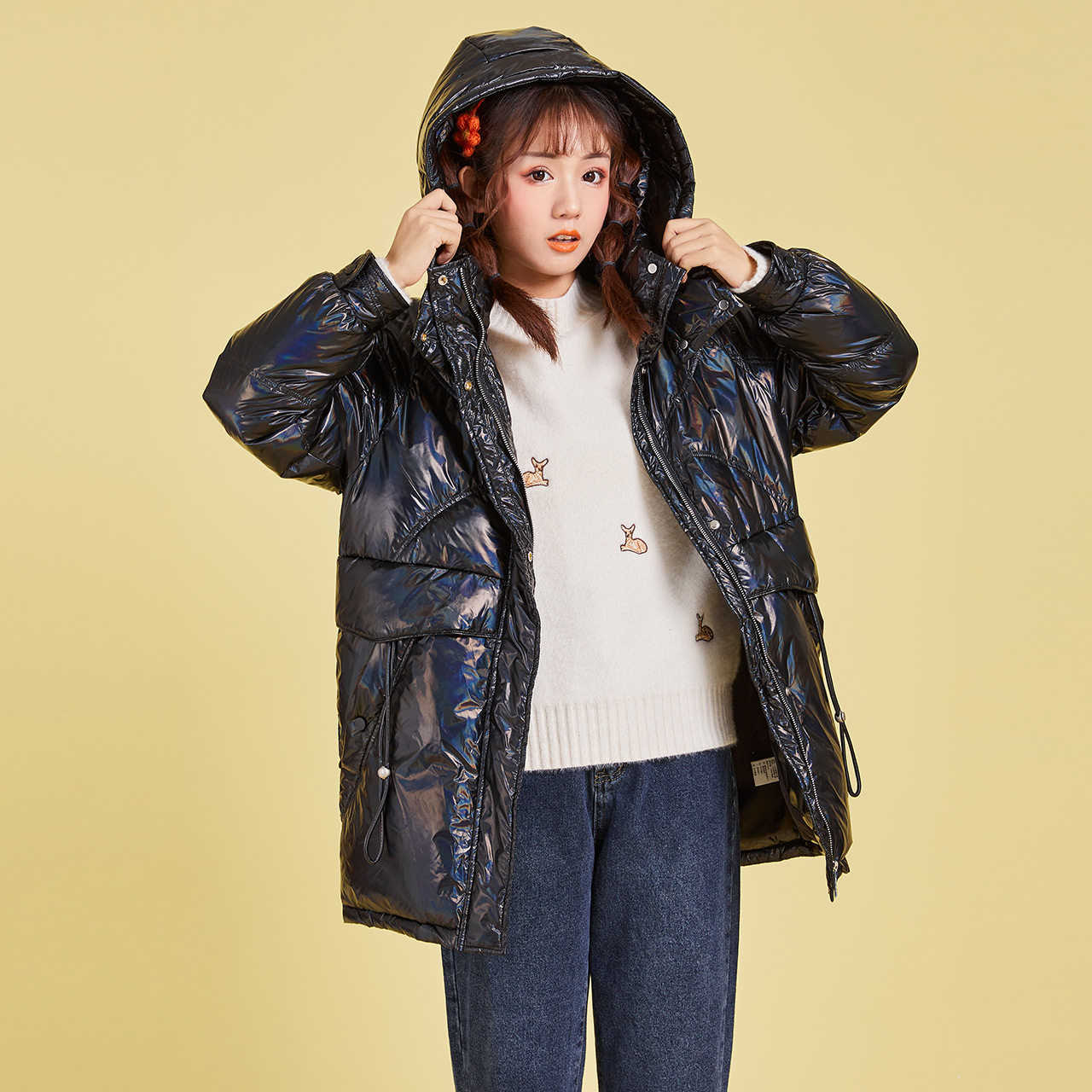 ief爱依服连帽黑暗风羽羽绒服2020年冬季新款韩版羽绒服